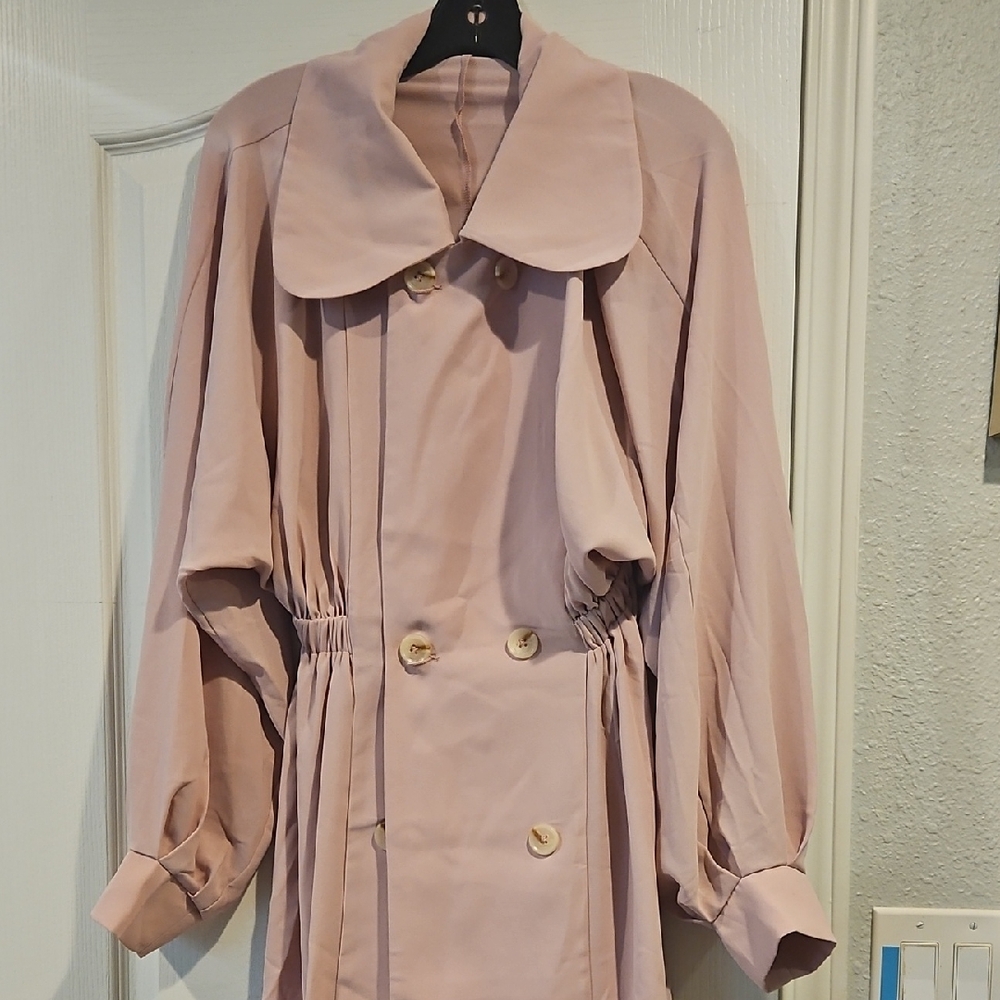 SHEIN Light Pink Double-Breasted Trench Coat